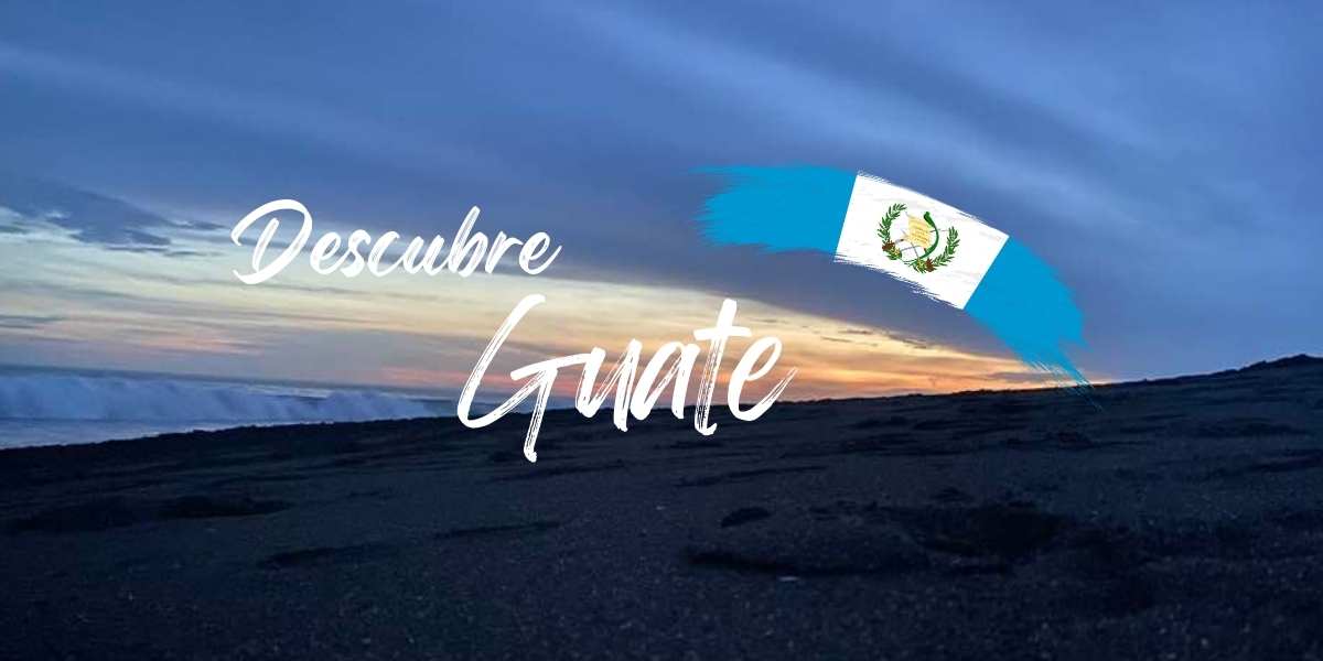 Descubre Guate banner with beach sunset in the background.